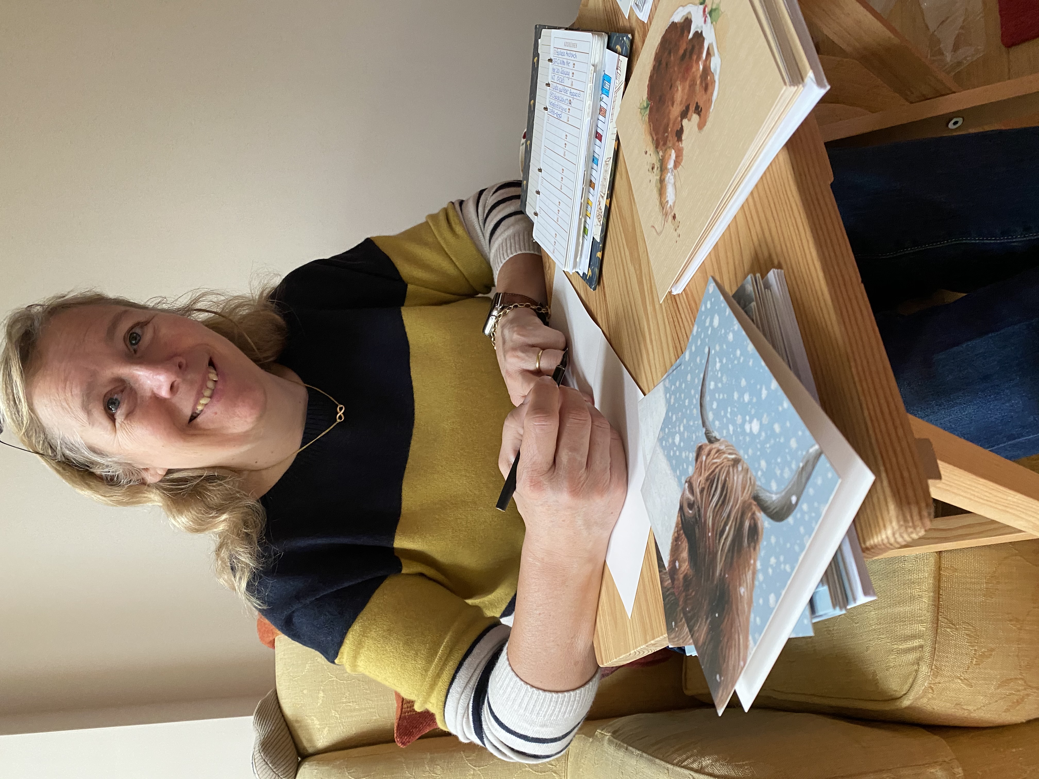 Alex doing Xmas cards